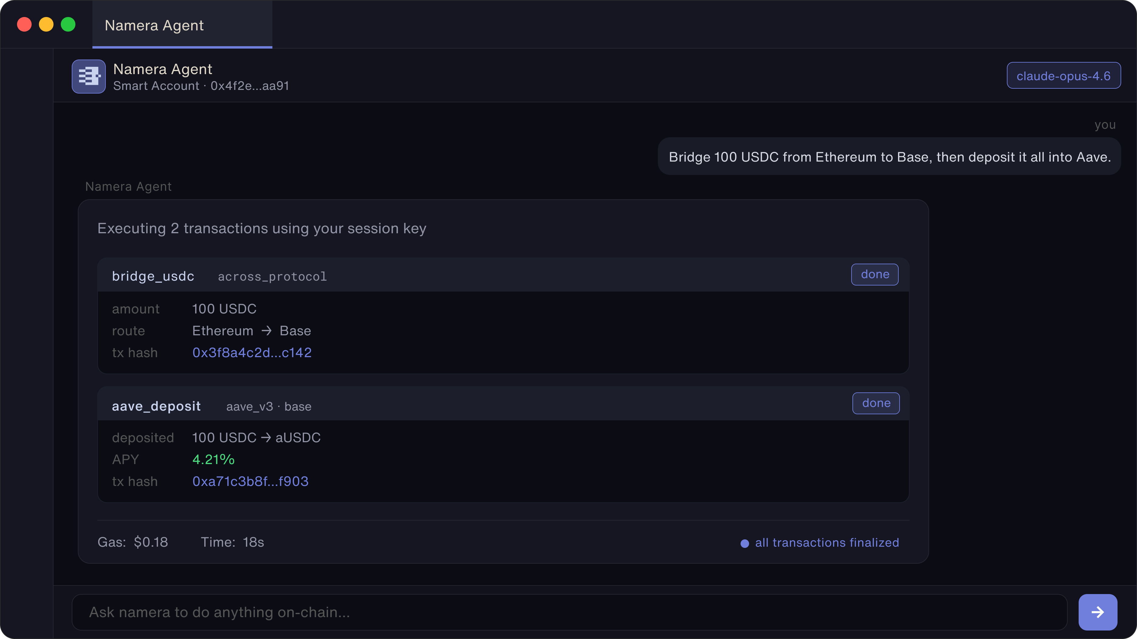 Namera Agent executing transactions